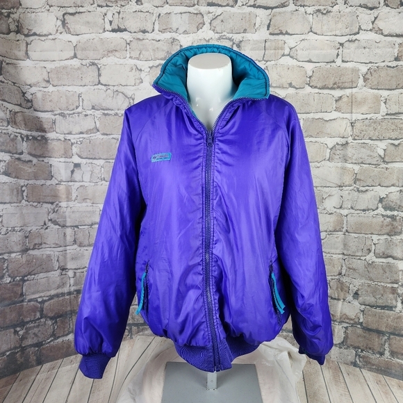 Vintage Reversible Columbia Bomber Jacket Ski Winter Purple Teal Size Large - Picture 2 of 16